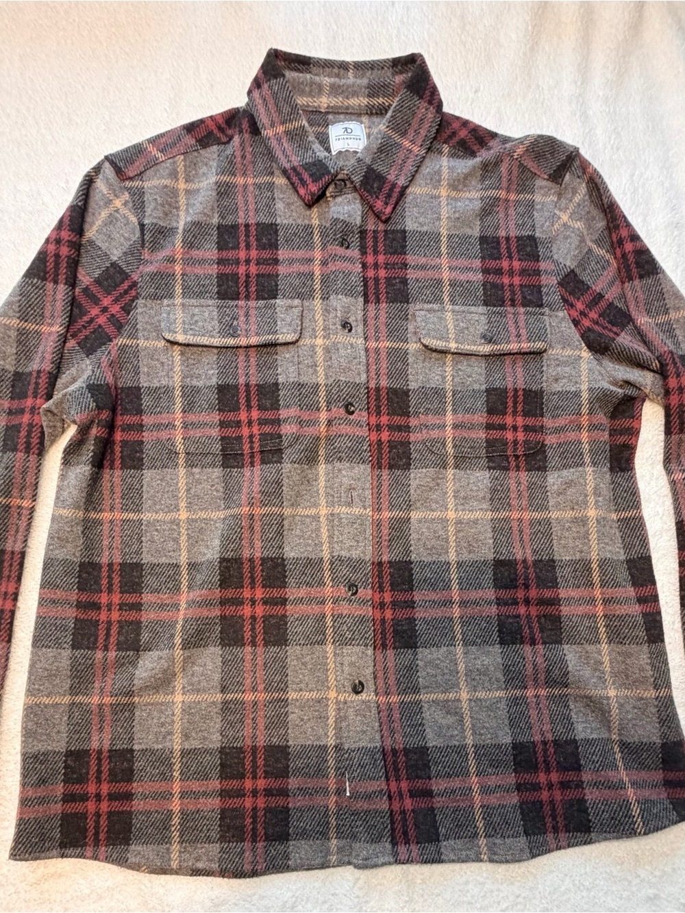 7 Diamonds Gray, Black & Burgundy Plaid Button-Down Flannel Shirt